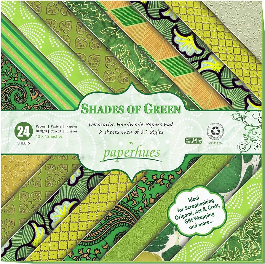 Paperhues shades of green handmade scrapbook paper x pad sheets sheets each of styles arts crafts sewing