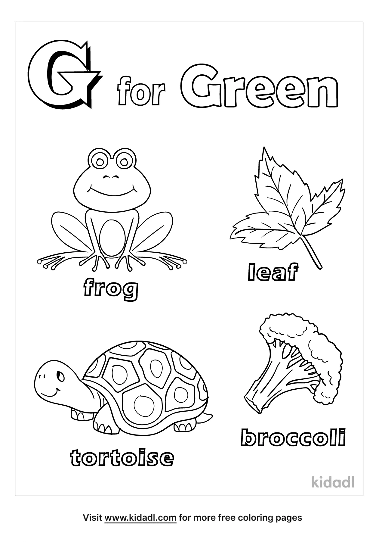 Free g is for green coloring page coloring page printables