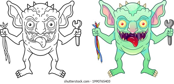 Cartoon funny monster gremlin coloring page stock vector royalty free