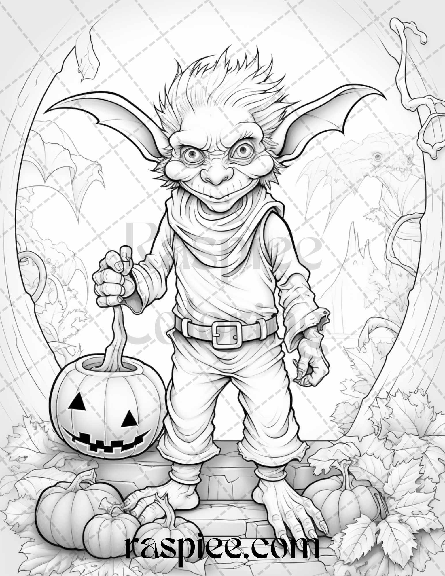 Halloween goblin grayscale coloring pages printable for adults pdf â coloring