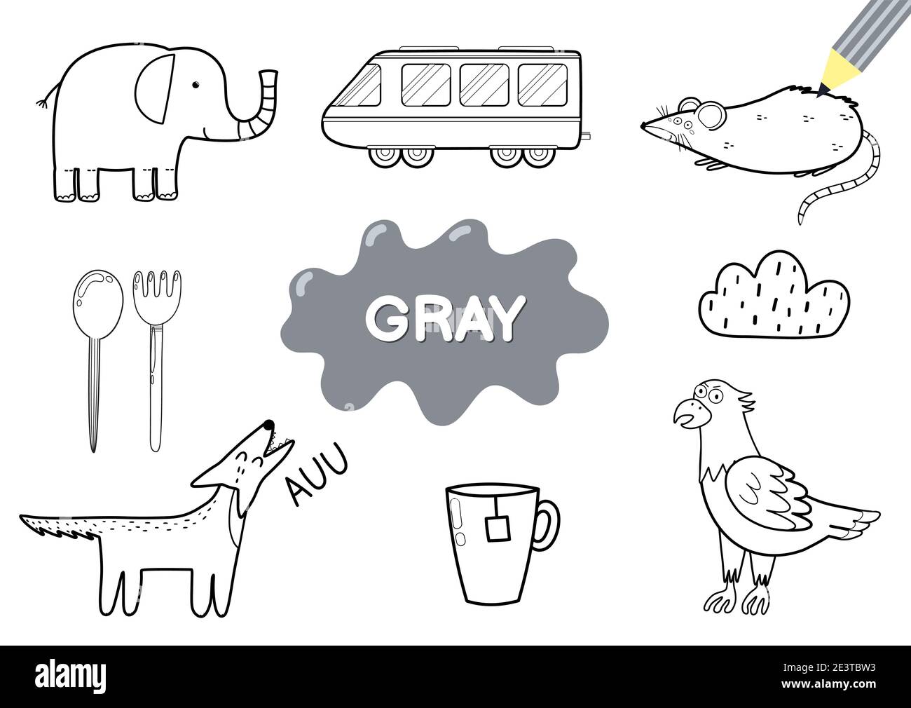 Color the elements in gray coloring page for kids educational material stock vector image art