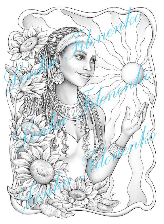 Coloring page for adults sun magician grey scale pdf download and print