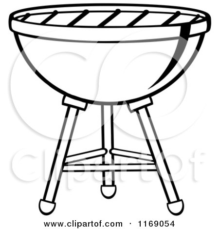 Cartoon of a black and white charcoal bbq grill