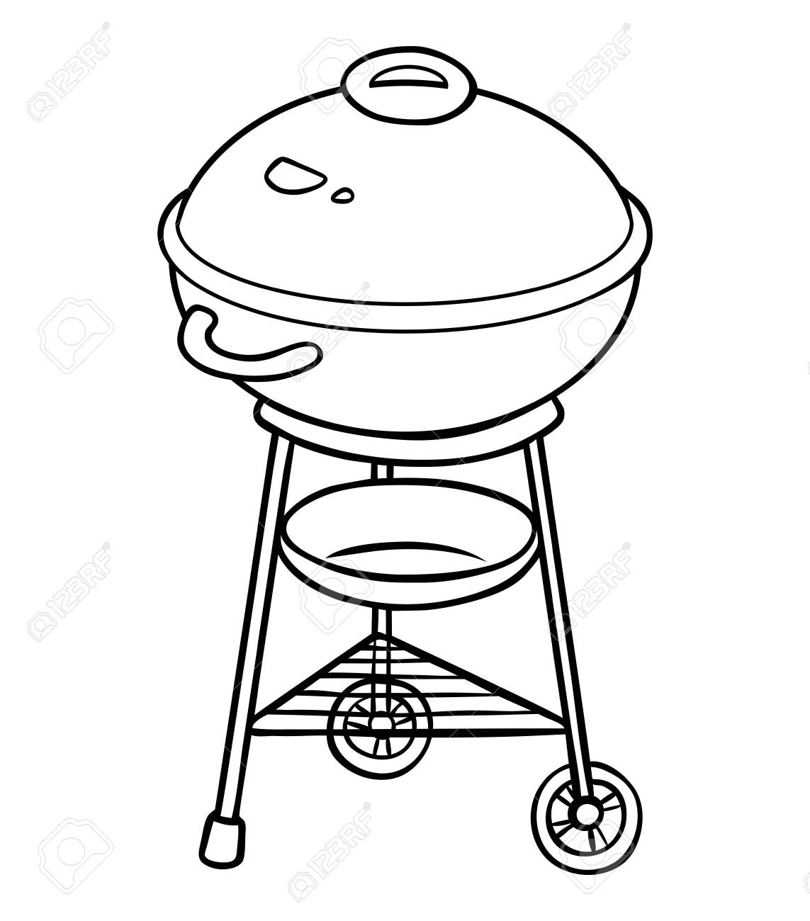 Coloring book for children barbecue kettle grill black and white cartoon kitchen appliances royalty free svg cliparts vectors and stock illustration image