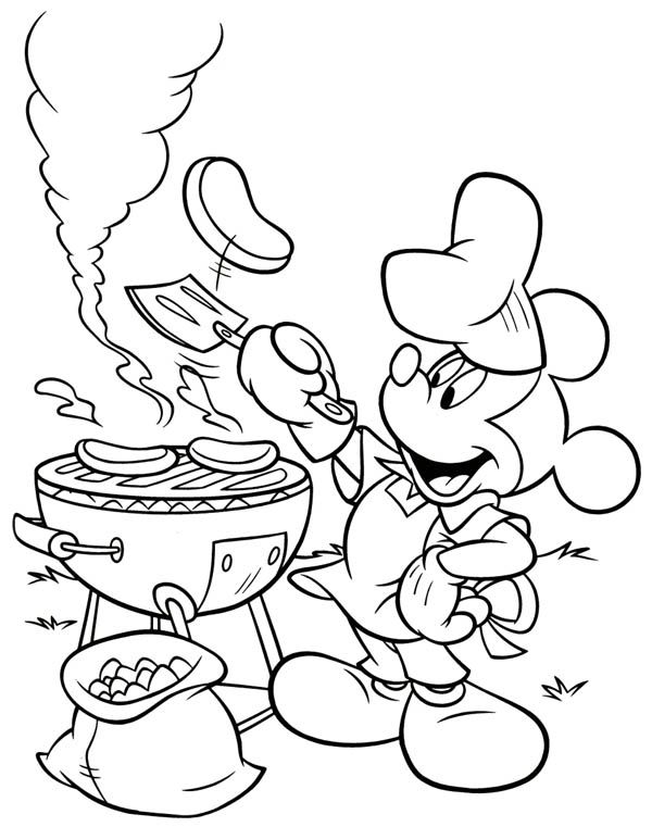 Mickey mouse barbeque at back yard coloring page color luna mickey mouse coloring pages disney coloring pages summer coloring pages