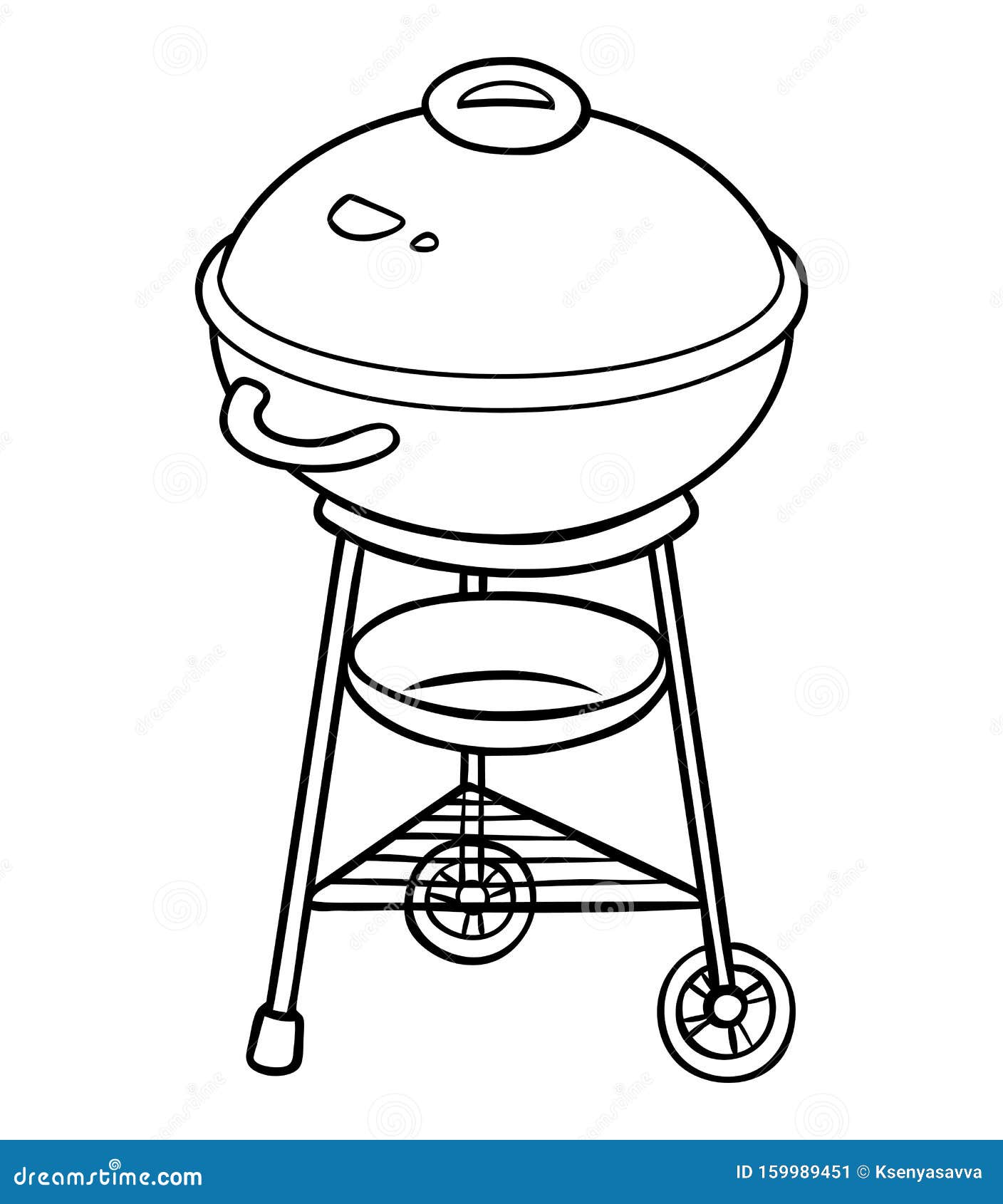 Coloring book barbecue kettle grill black and white cartoon kitchen appliances stock vector