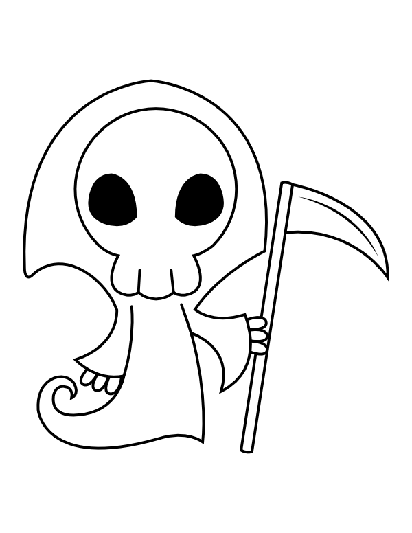 Printable cute grim reaper coloring page