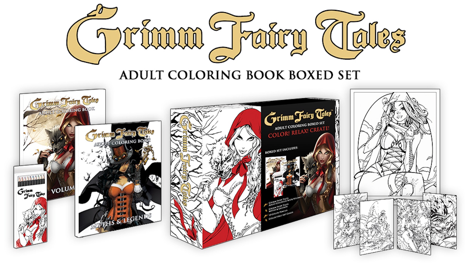 Grimm fairy tales coloring book boxed set by joe brusha â