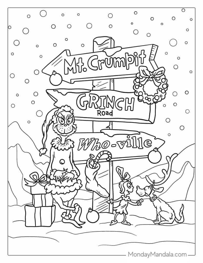 Grinch coloring pages free pdf printables