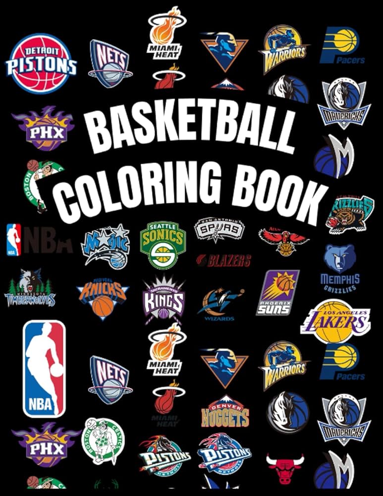 Basketball coloring book containing nba stars and every team logo for adults teens and kids fiedler roland books