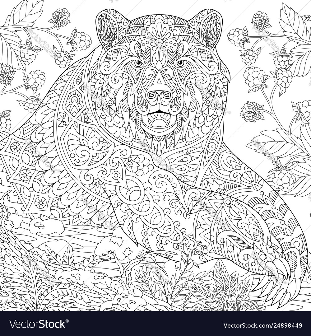 Grizzly bear adult coloring page royalty free vector image