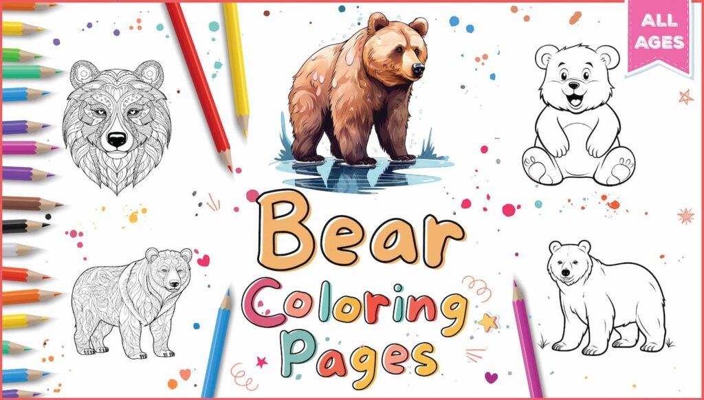 Bear coloring pages for kids adults