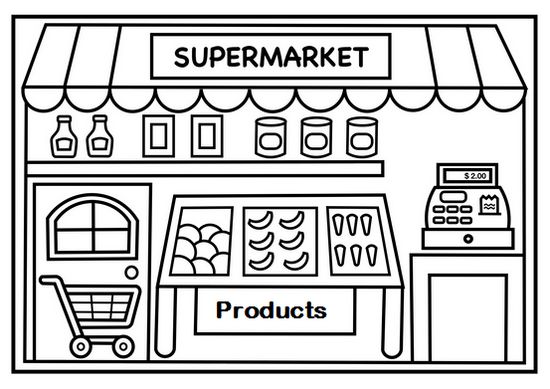 Shopping at supermarket coloring page for kids coloring for kids coloring pages for kids preschool coloring pages