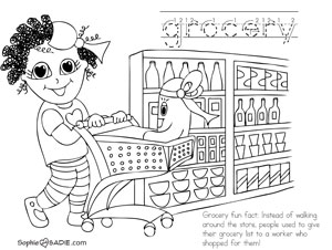 Coloring page grocery cart sophie and sadie