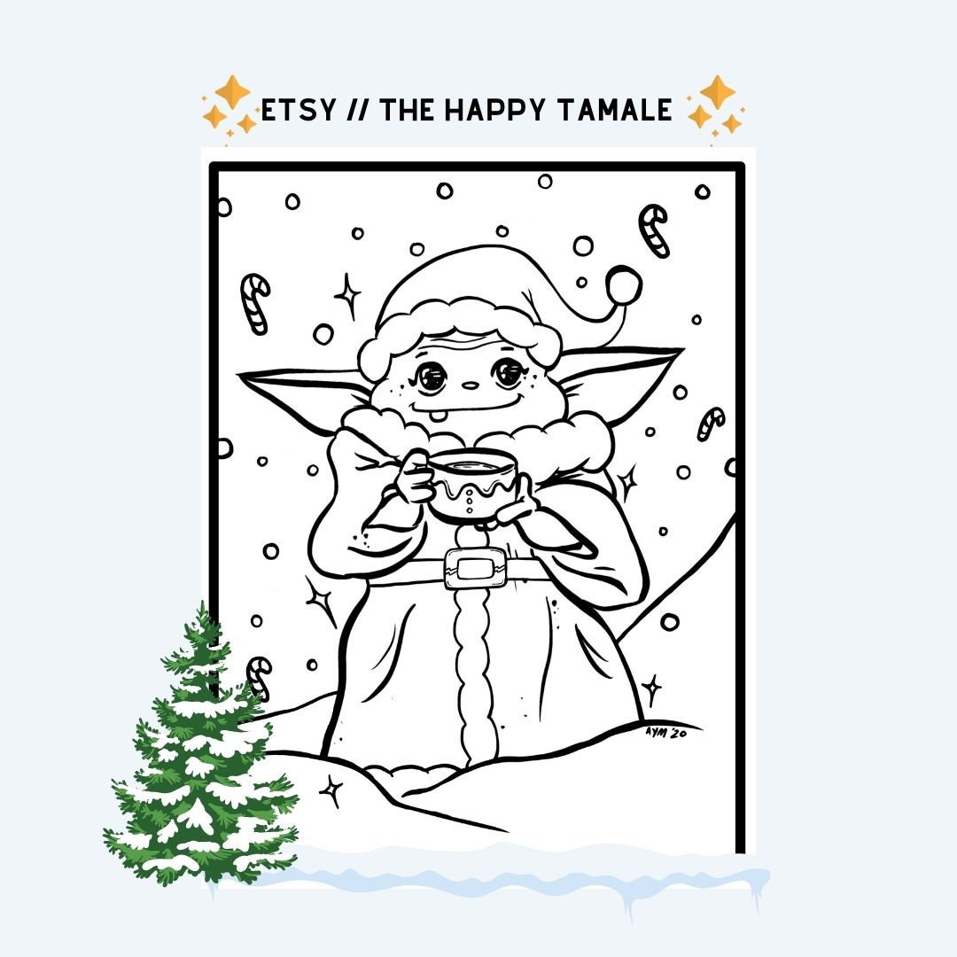 Baby yoda grogu star wars christmas coloring page set for kids and adults great christmas party activity