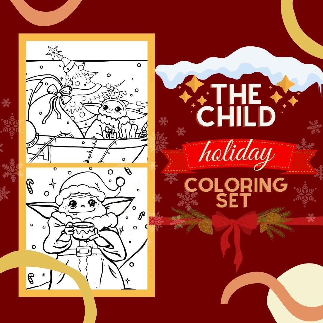 Baby yoda grogu star wars christmas coloring page set for kids and adults great christmas party activity