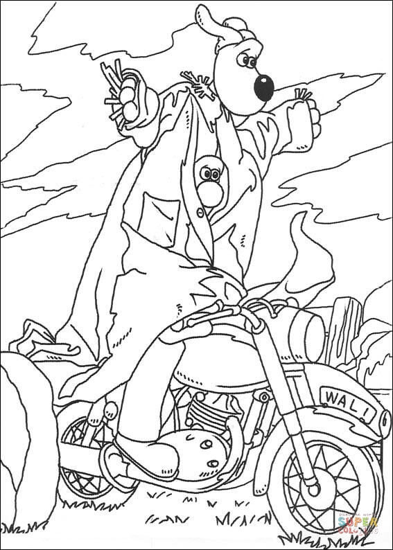 Gromit on the bike coloring page free printable coloring pages