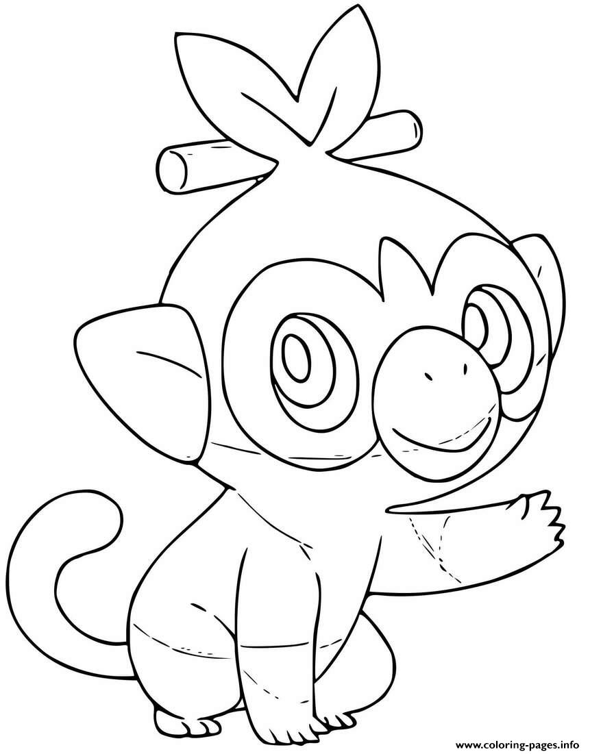 Pokemon grookey grass type coloring page printable