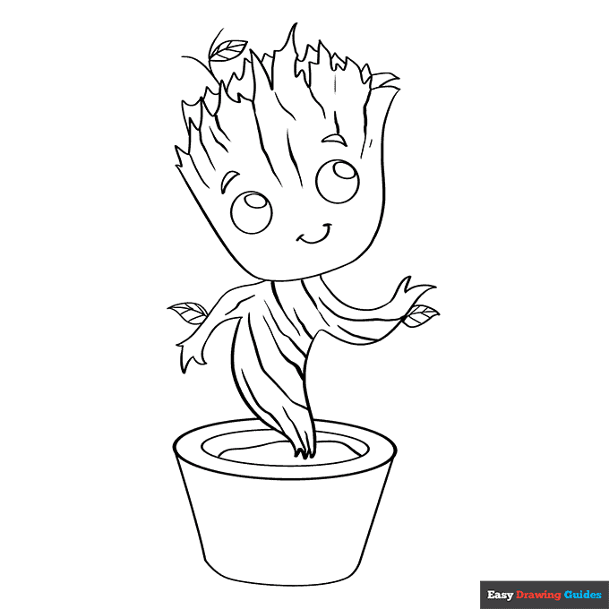 Baby groot coloring page easy drawing guides