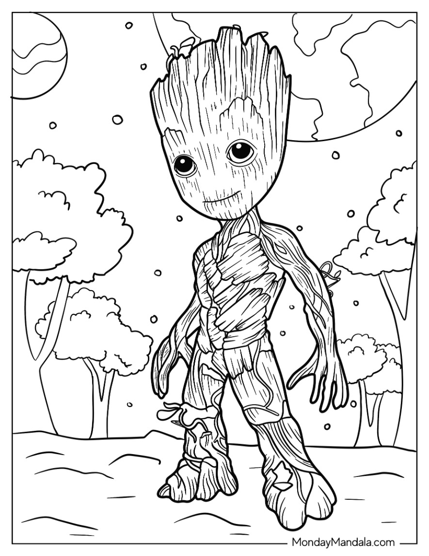 Groot coloring pages free pdf printables