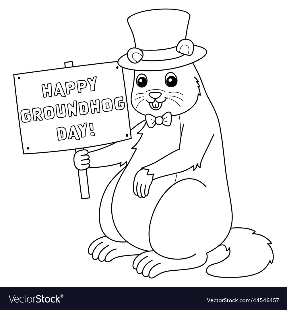 Groundhog with hat isolated coloring page vector image