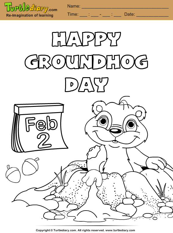 Groundhog with nuts coloring sheet turtle diary