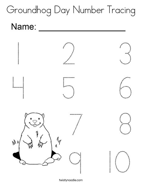 Groundhog day number tracing coloring page