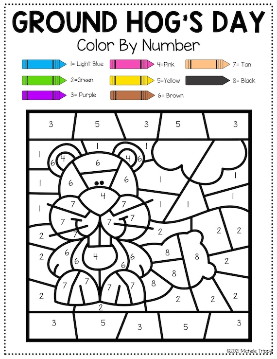 Groundhog days color by number for kindergarten coloring guide for kids printable coloring sheets groundhog themed