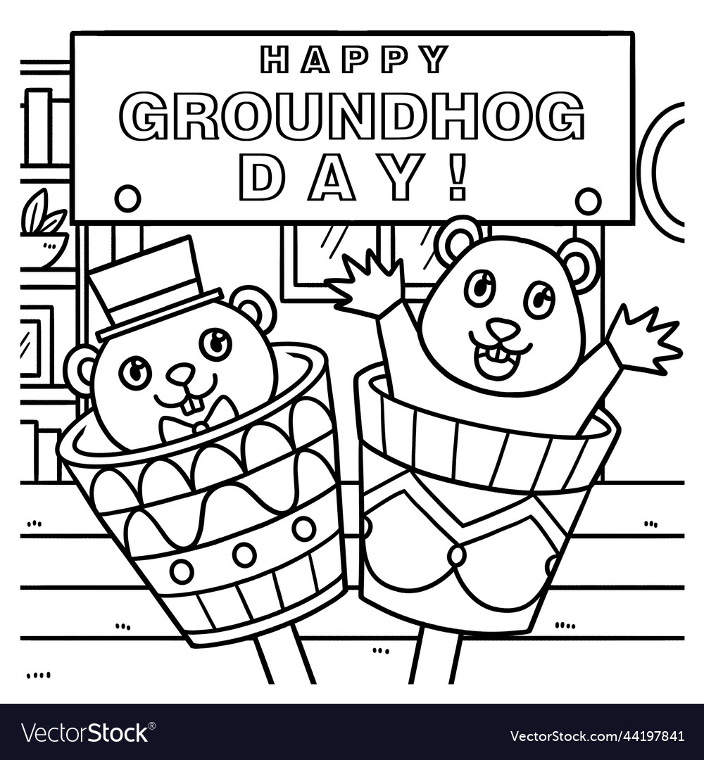 Happy groundhog day coloring page for kids vector image