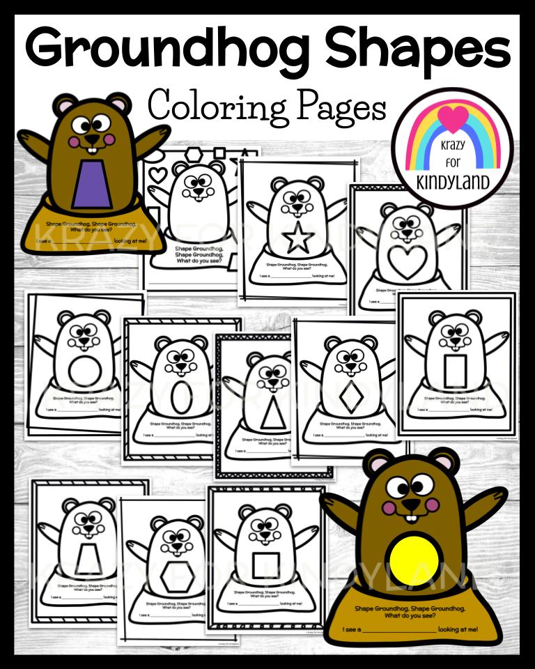 Groundhog day shape coloring pages booklet preschool kindergarten first grade