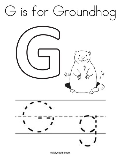 G is for groundhog coloring page