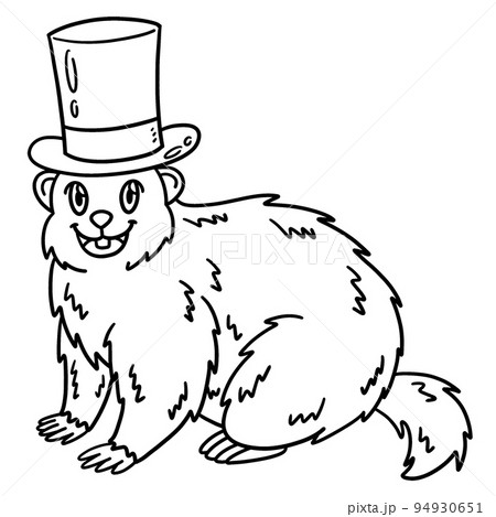 Groundhog with top hat isolated coloring page