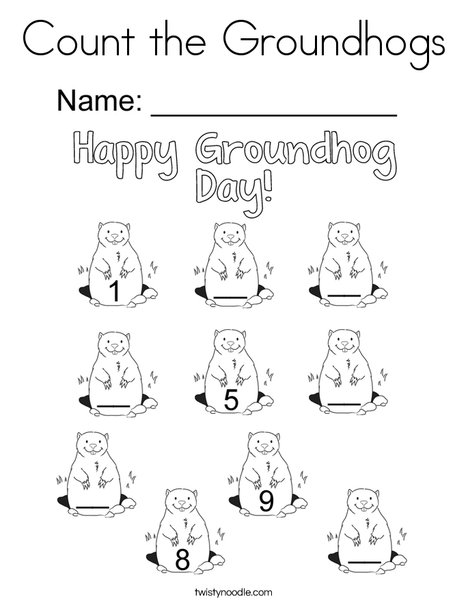 Count the groundhogs coloring page