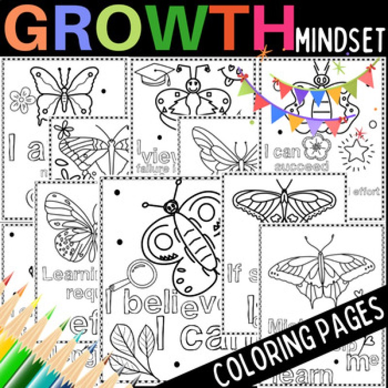 Growth mindset coloring pageswith butterflies