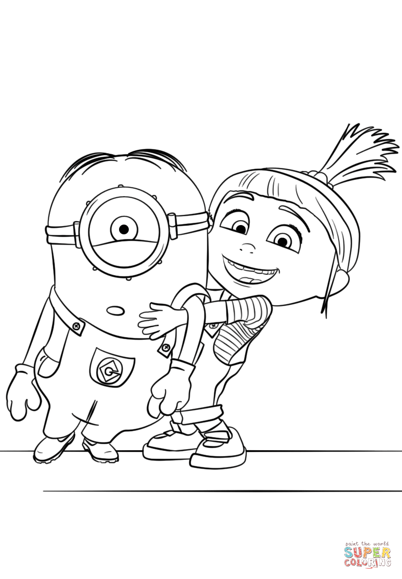 Agnes gru and minion coloring page free printable coloring pages