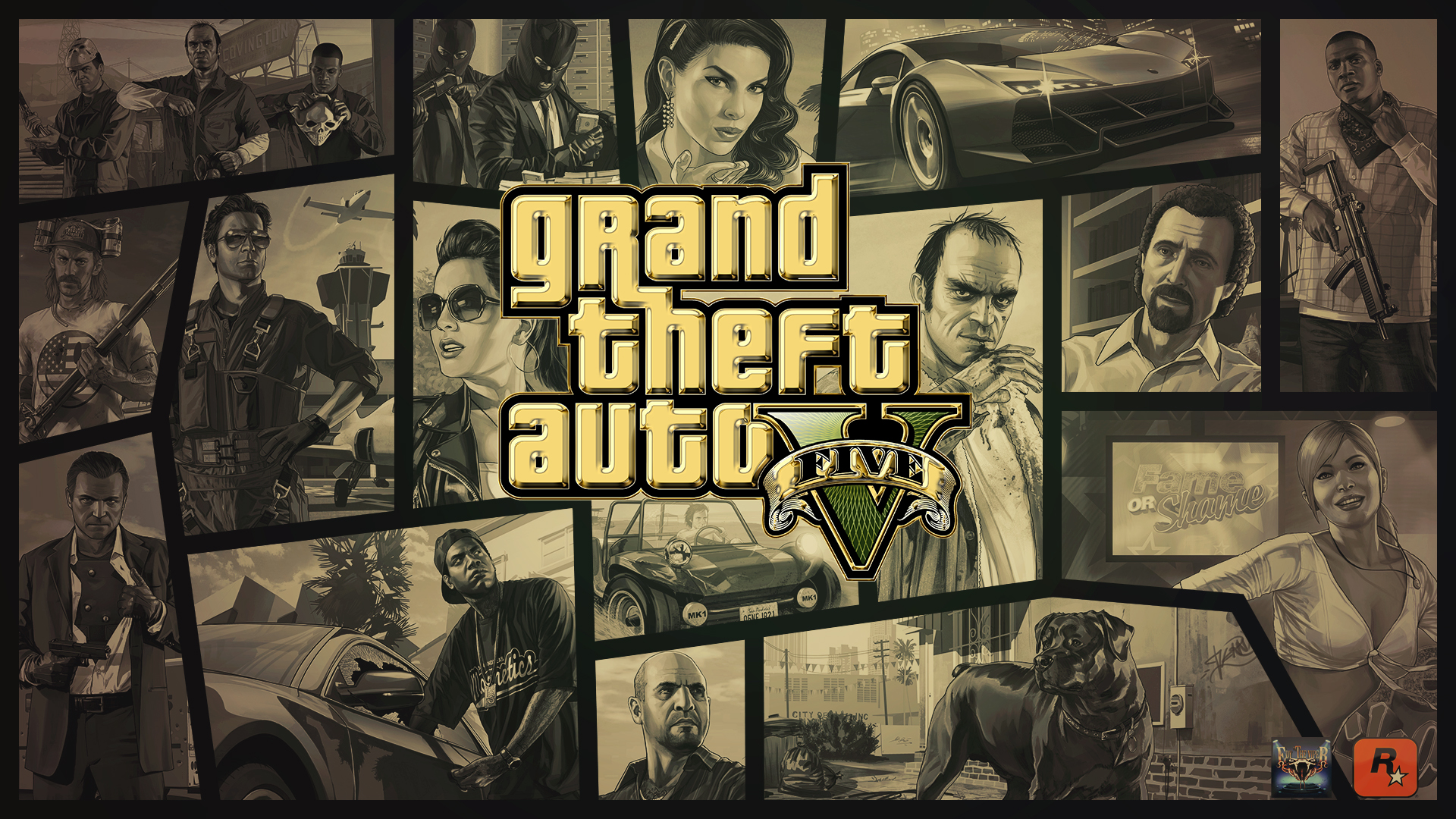 Grand theft auto v gold logo wallpaper by eduard on