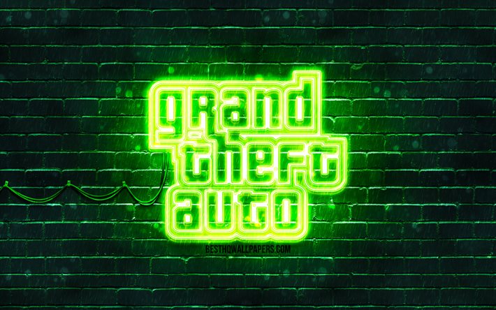 Download wallpapers gta green logo k green brickwall grand theft auto gta logo gta neon logo gta grand theft auto logo for desktop free pictures for desktop free