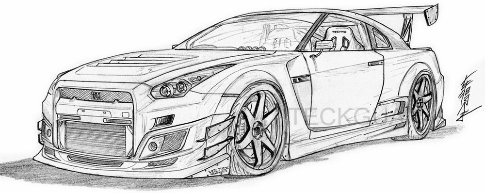 Traditional art drawings technical sketch coloring page gtr drawing nissan gtr gtr car