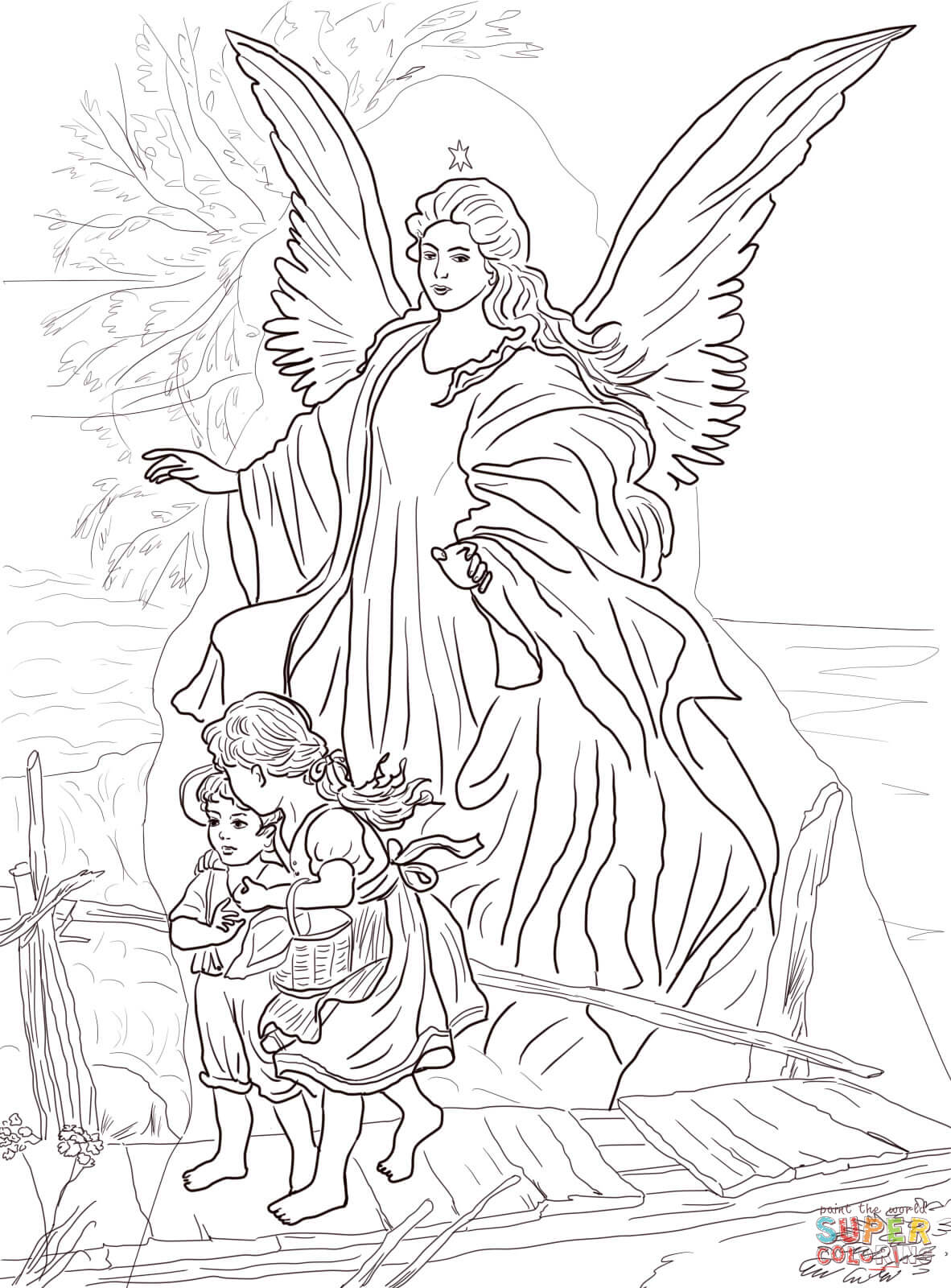 Children are protected by guardian angel coloring page free printable coloring pages