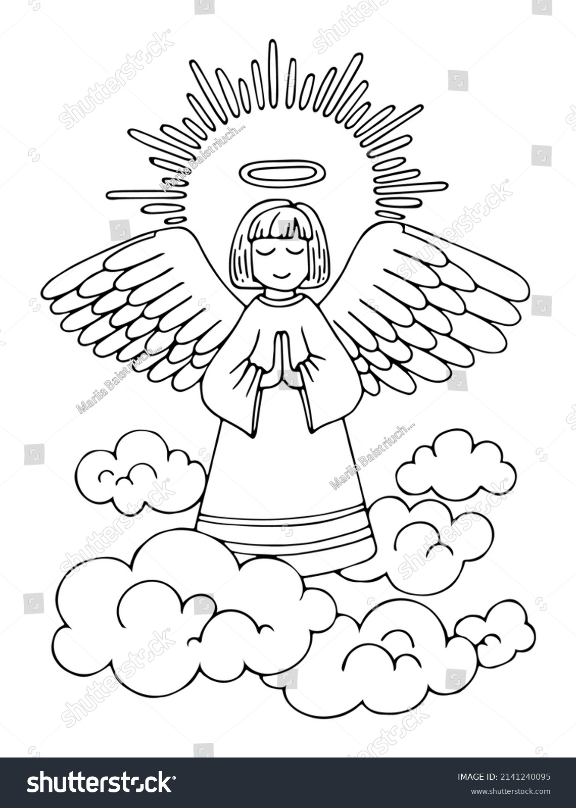 Coloring page angel praying peace holy stock vector royalty free