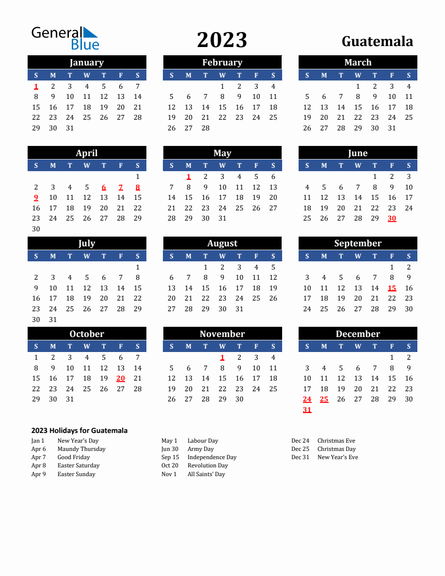 Guatemala holiday calendar