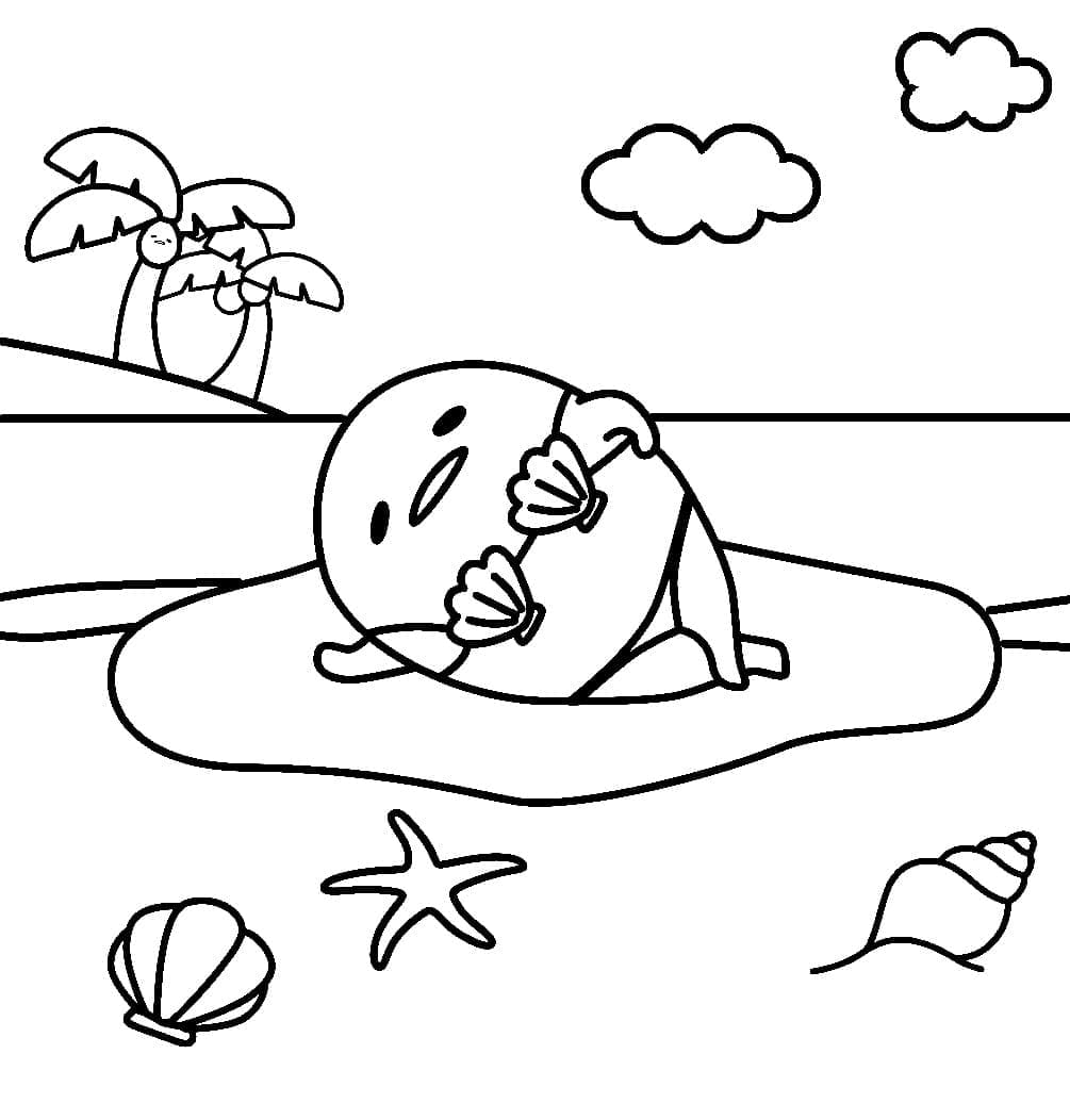 Gudetama on the beach coloring page