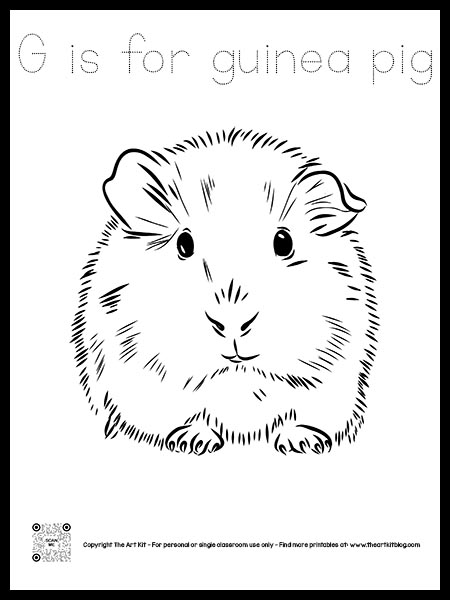 Letter g is for guinea pig coloring page free printable bubble font â the art kit