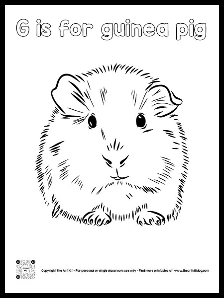 Letter g is for guinea pig coloring page free printable bubble font â the art kit