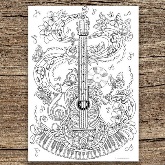 Guitar printable adult coloring page from favoreads coloring book pages for adults and kids coloring sheets coloring designs