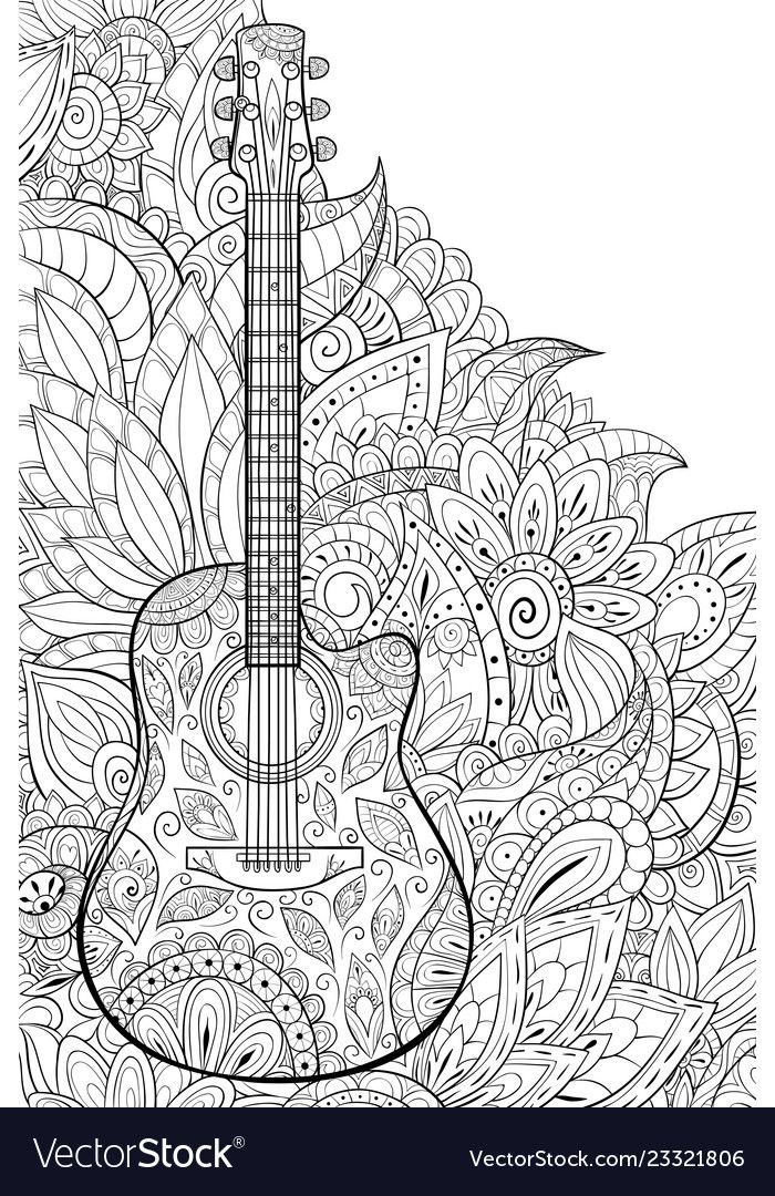 Adult coloring bookpage a cute guitar on the vector image mandala coloring pages adult coloring book pages free adult coloring pages