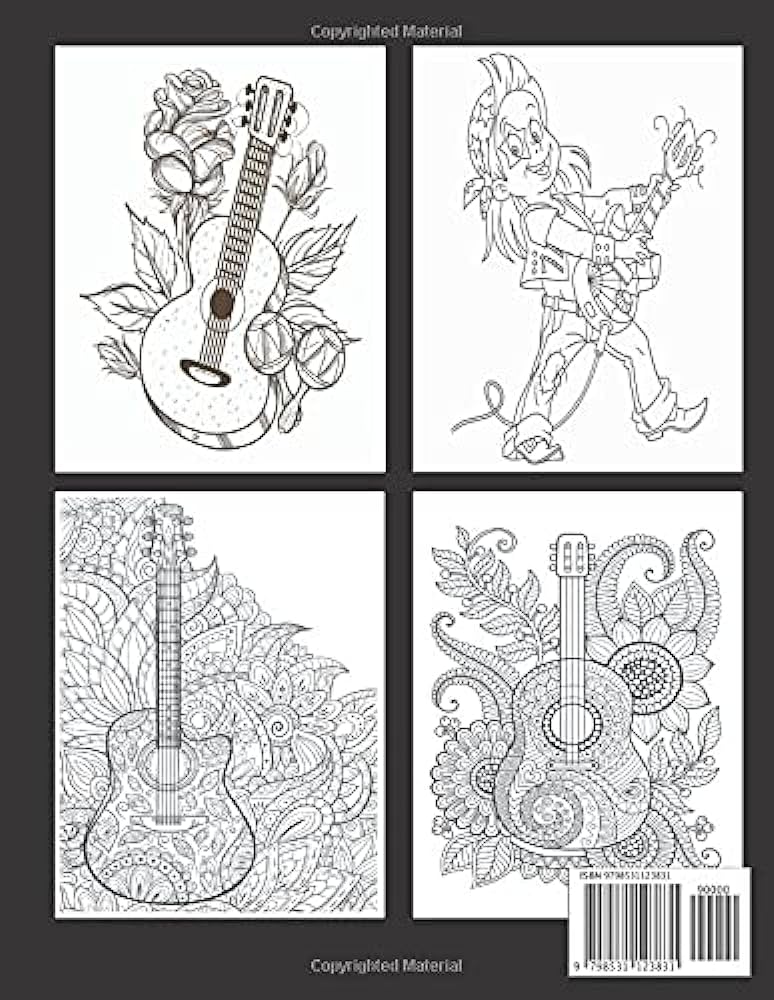 Guitar coloring pages a fun and easy guitar coloring workbook for boys and girls awesome gift idea for beginners for relax fun stress relief and relaxation by