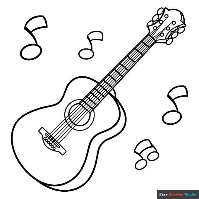 Acoustic guitar coloring page easy drawing guides