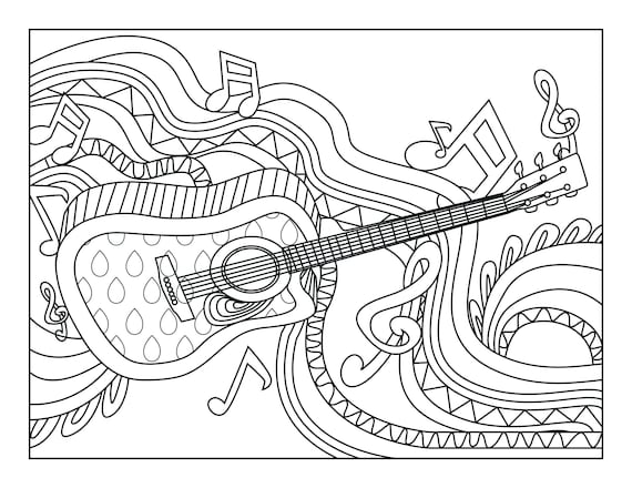 Guitar coloring pages for adults printable coloring page instant download pdf