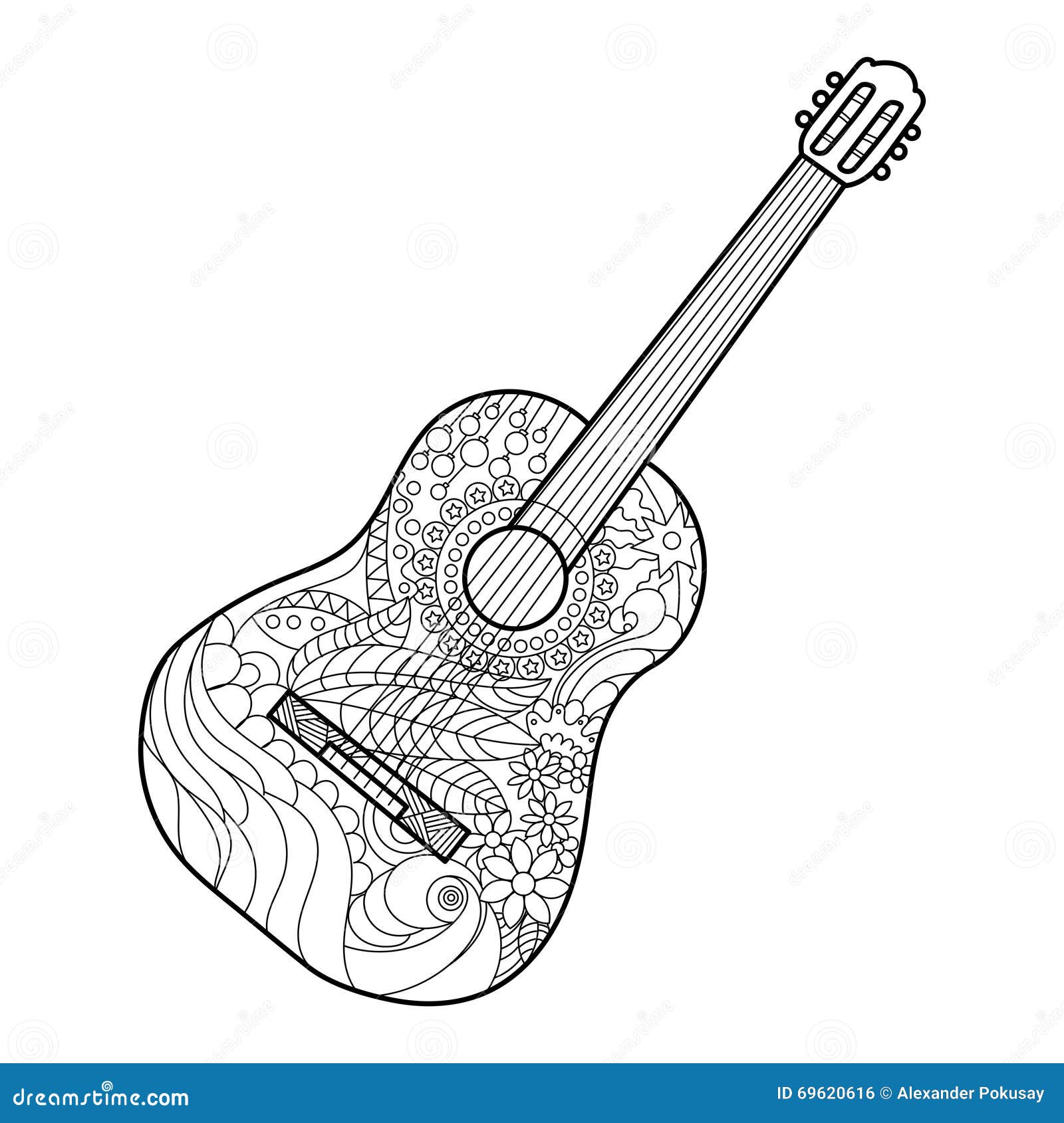 Acoustic guitar coloring book for adults vector stock vector